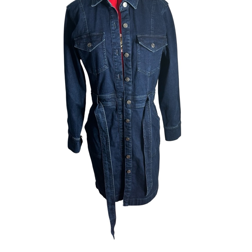 Joe Fresh Dark Navy Long-Sleeve Denim Shirt Dress with Tie Waist - Picture 2 of 8